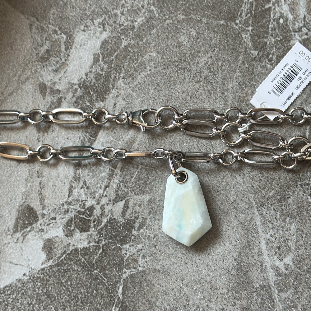 Kendra Scott Ashlyn Long Pendant Necklace Earrings Set Silver Teal Quartzite - Picture 5 of 10